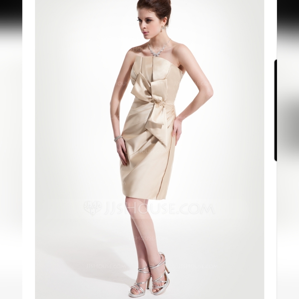 Jim Hjelm Champagne Satin Strapless Evening Dress Wedding Party Prom Size 8